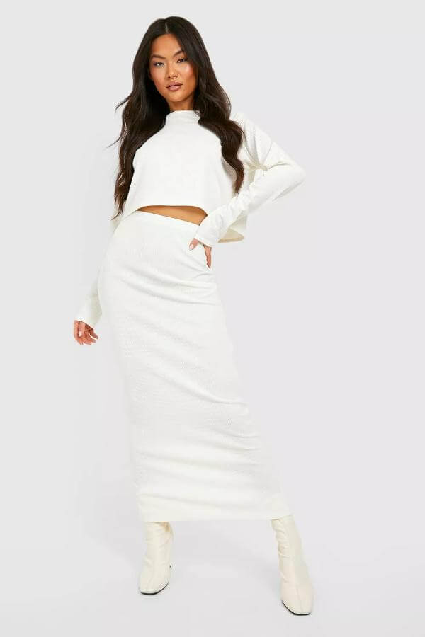White Midi Skirt Outfit Fall