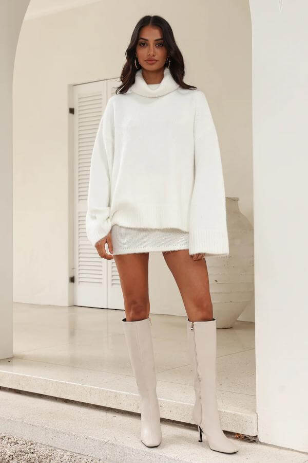 White Mini Skirt Outfit Winter