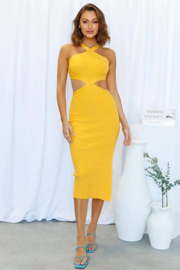 Yellow Midi Dress Aesthetic