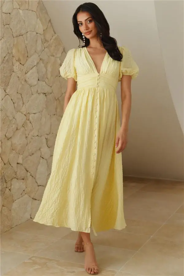 Yellow Midi Dress Casual