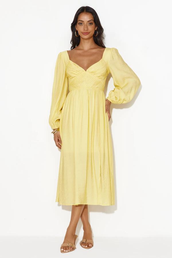 Yellow Midi Dress With Sleeves