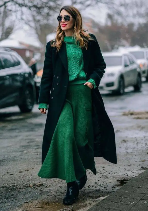 Green Long Skirt Outfit Winter