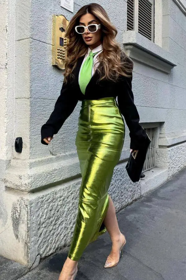 Green Metallic Long Skirt