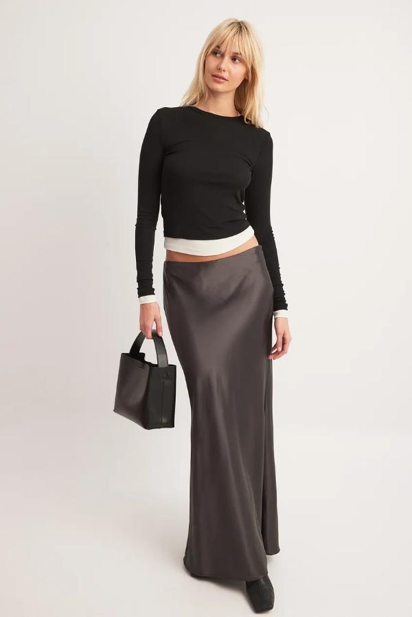 How to Style Black Satin Maxi Skirt