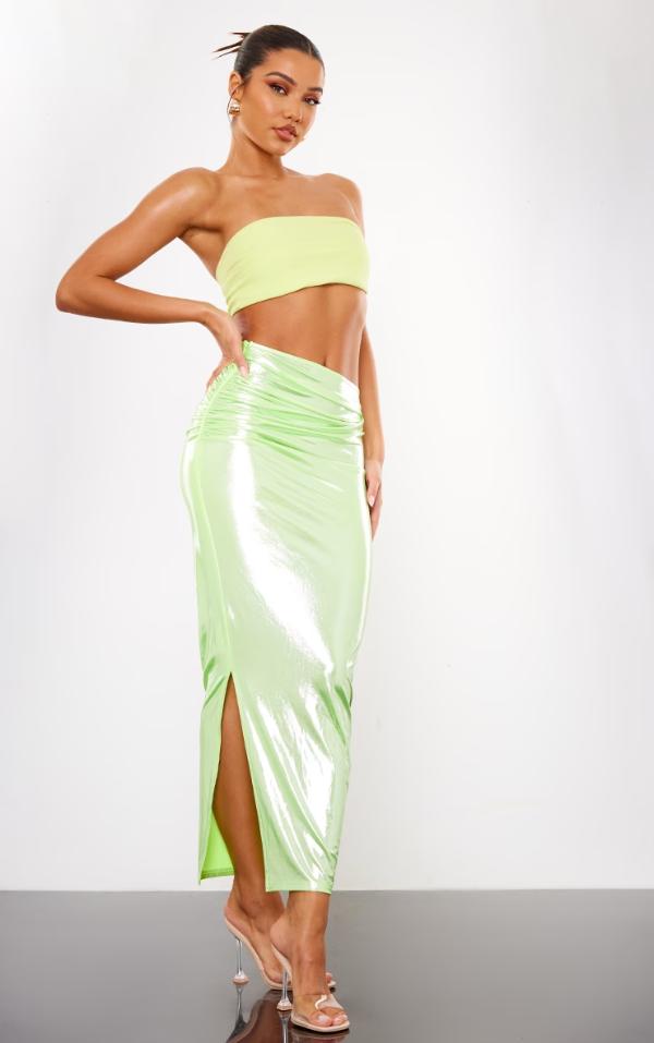 Metallic Green Maxi Skirt