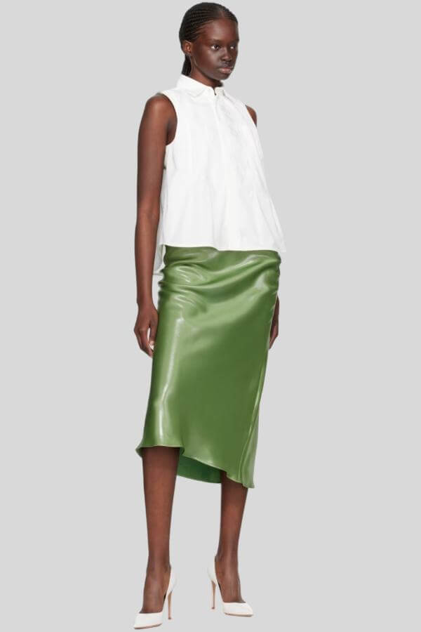 Metallic Green Satin Skirt