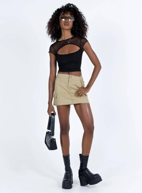 Beige Mini Skirt Outfit Black Women
