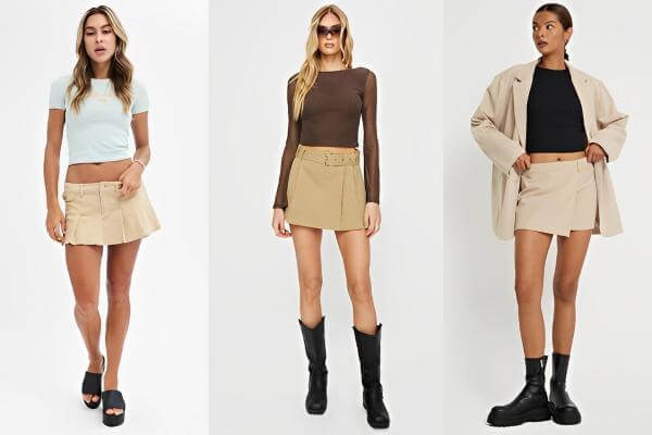 Beige Mini Skirt Outfit Ideas