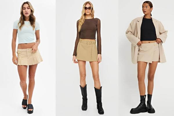 Beige Mini Skirt Outfits