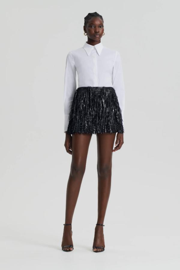 Black Fringe Mini Skirt