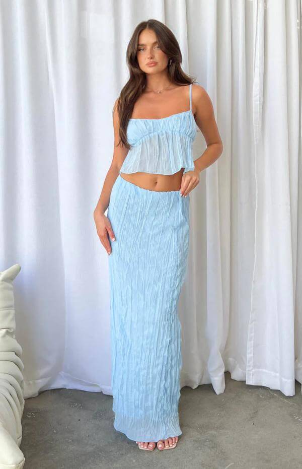 Blue Maxi Skirt Outfit Aesthetic