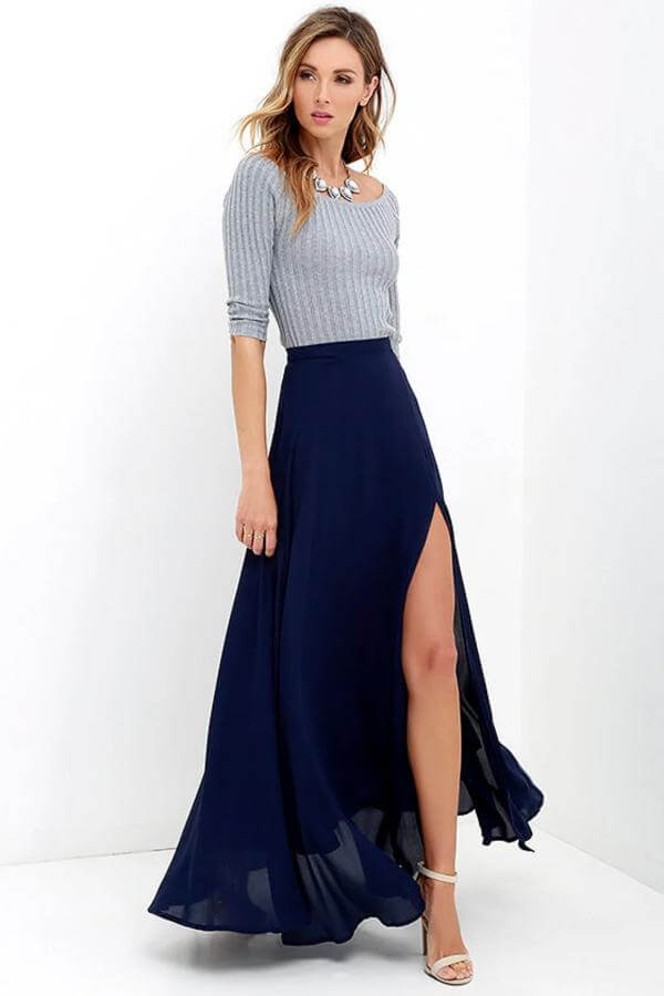 Blue Maxi Skirt Outfit Spring