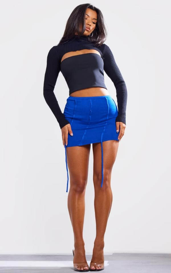 Blue Mini Skirt Outfit Black Women