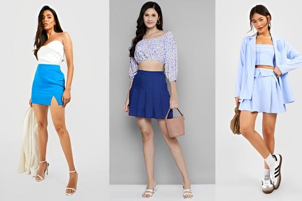 Blue Short Skirt Outfit Ideas Women