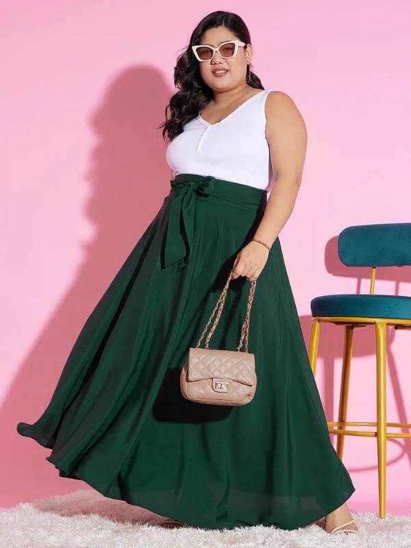 Green Maxi Skirt Outfit Plus Size