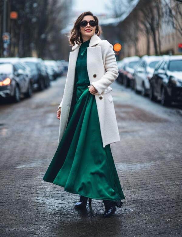 Green Maxi Skirt Outfit Winter