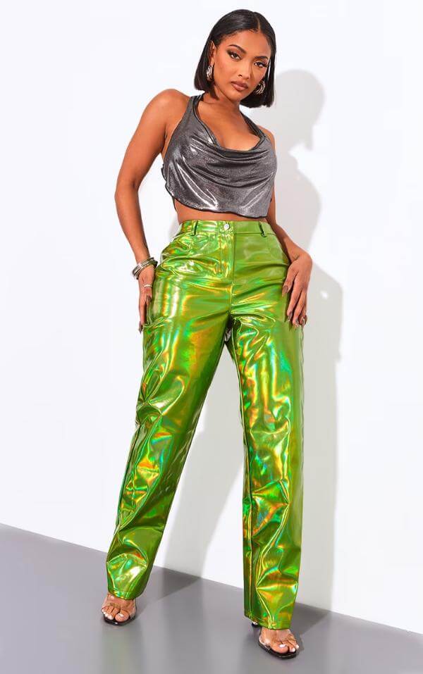 Green Metallic Pants Outfit Black Women