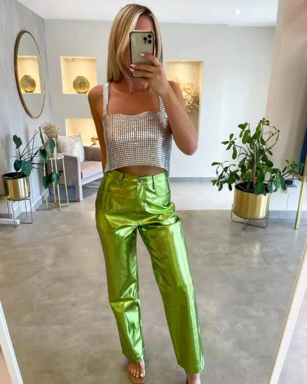 Green Metallic Pants Outfit