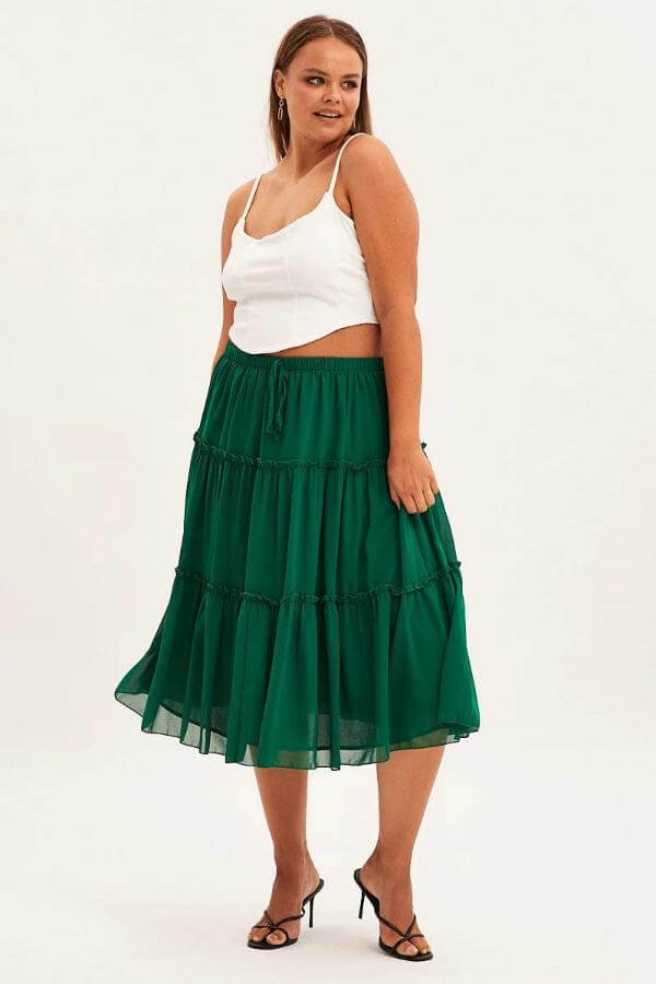 Green Midi Skirt Outfit Plus Size