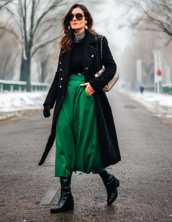 Green Midi Skirt Outfit Winter