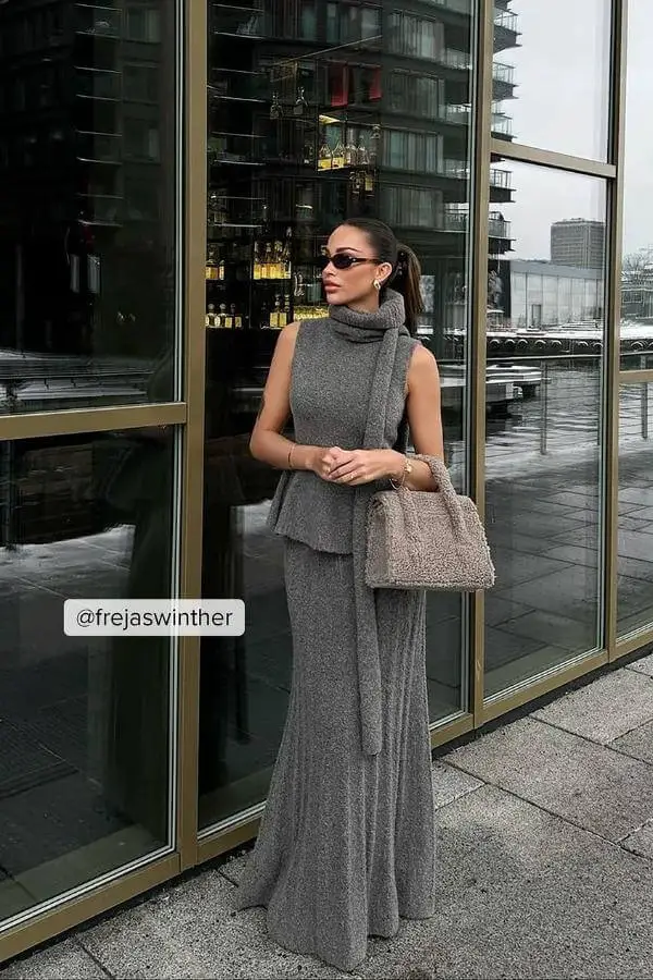 Grey Knitted Maxi Skirt 