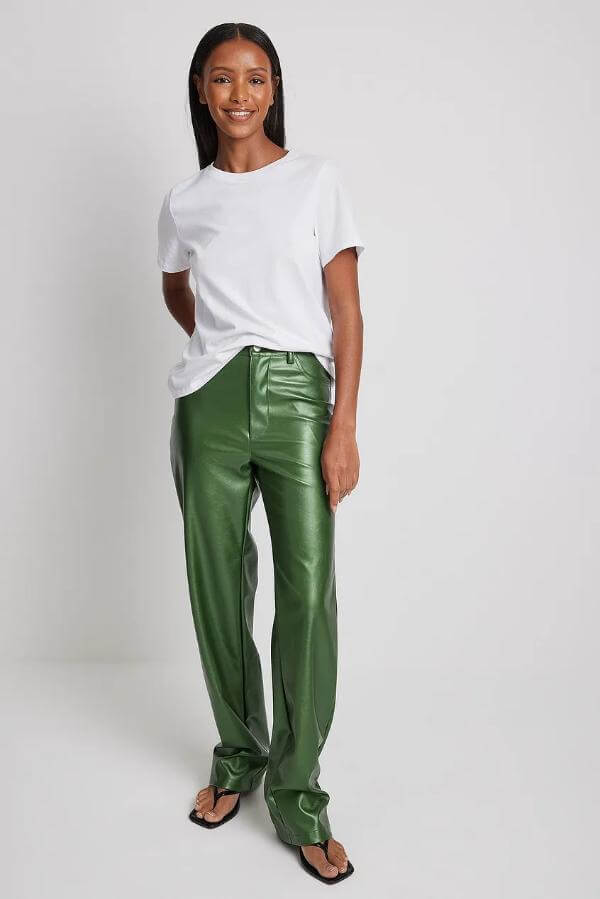 How to Style Green Metallic Pants