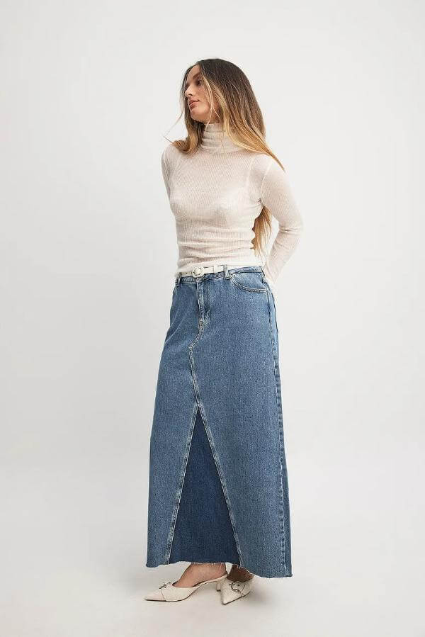How to Style a Maxi Denim Skirt Casual