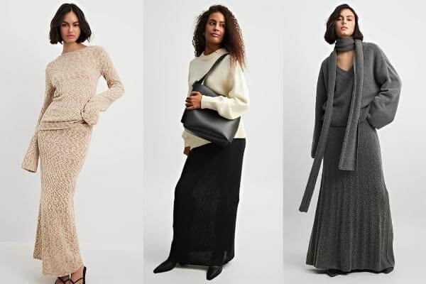Knitted Maxi Skirt Outfits