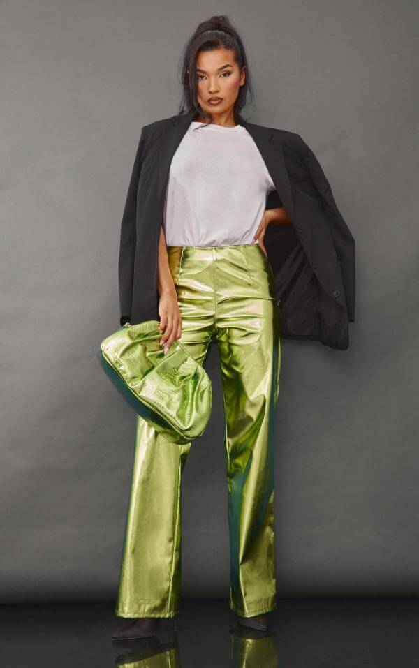 Lime Green Metallic Pants