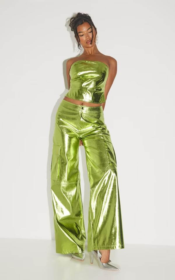 Metallic Green Cargo Pants Outfit