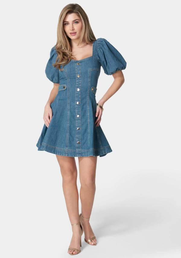 Short Sleeve Denim Mini Dress