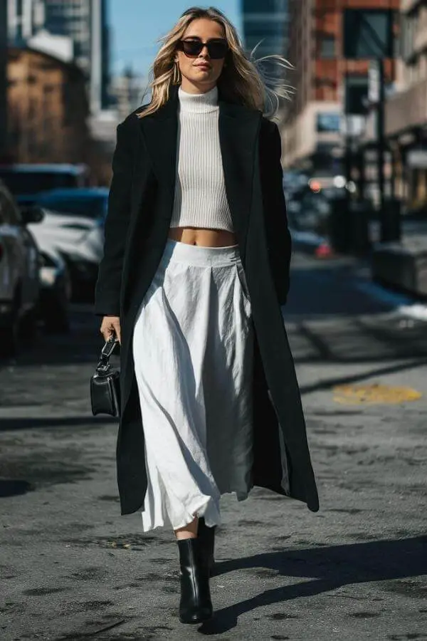 White Linen Skirt Outfit Fall