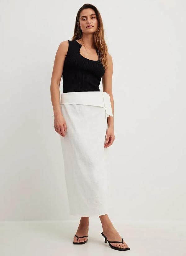 White Linen Skirt Outfit Summer