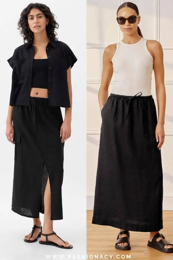 Black Midi Skirt Outfit Summer 