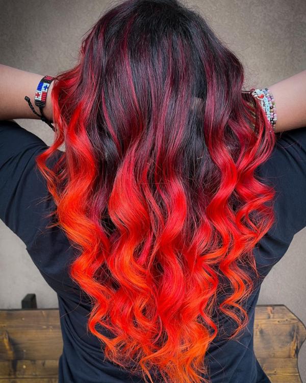 Red Ombre on Curly Hair 
