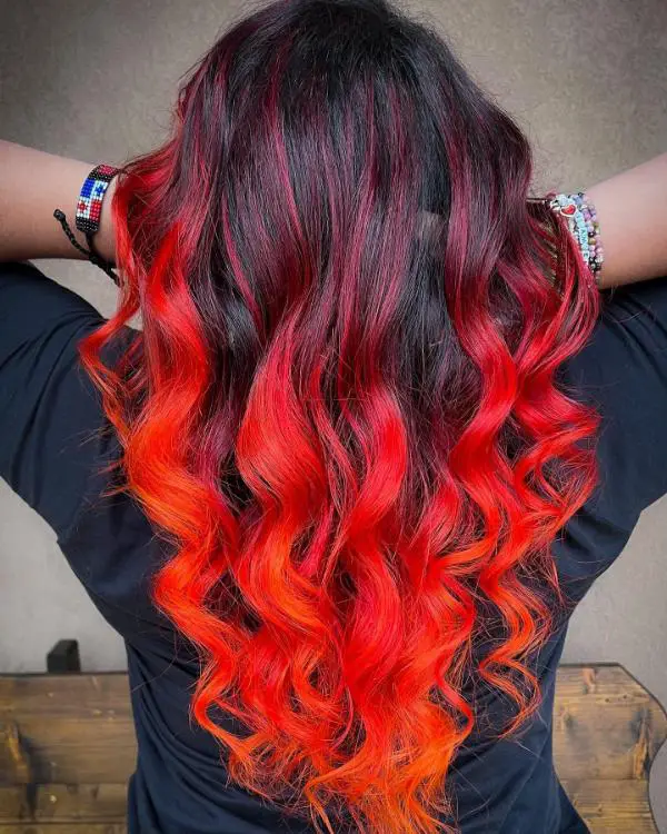 Red Ombre on Curly Hair 