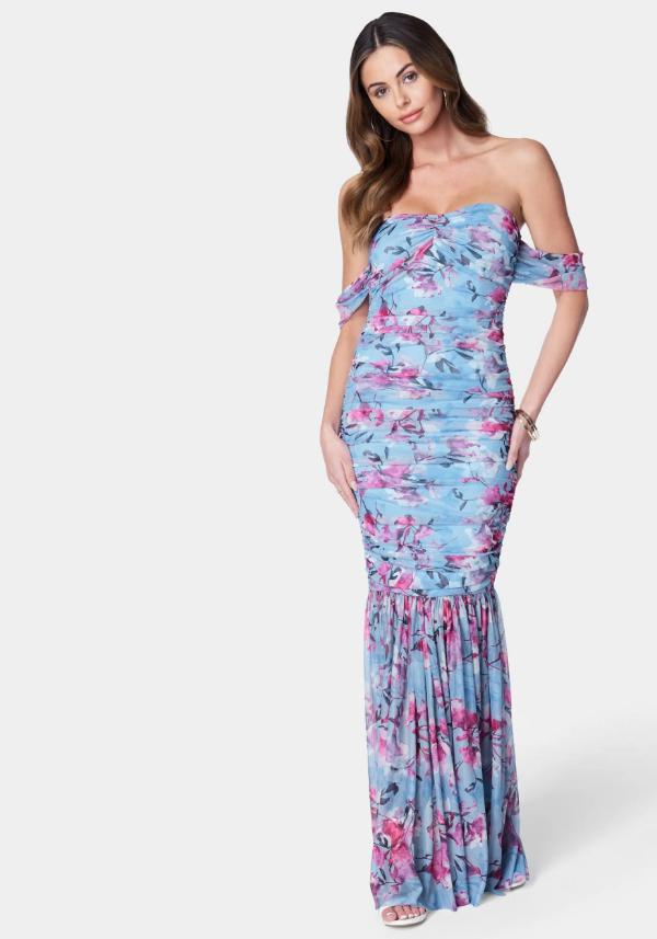Ruched Mesh Gown