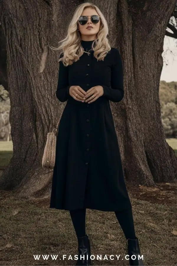 Black Dress With Tights and Boots