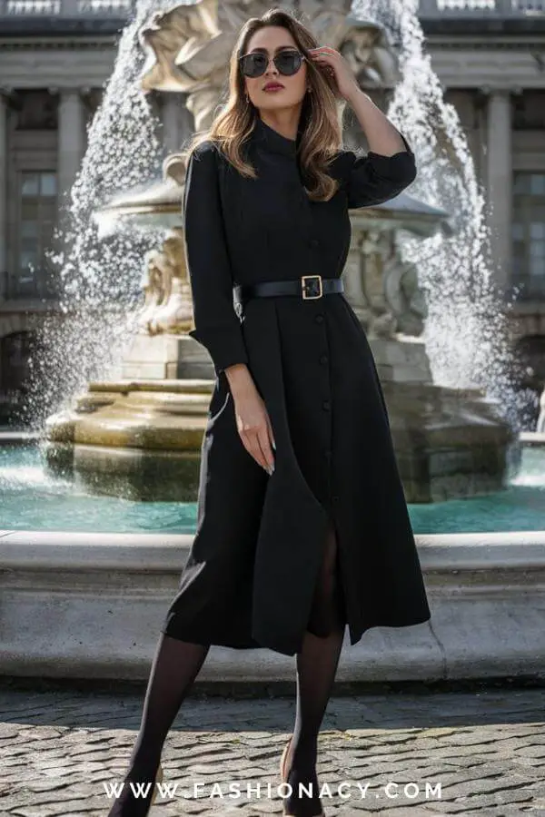 Black Dress With Tights and Heels