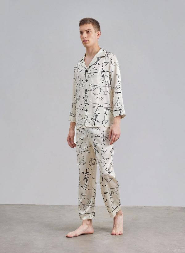 White Men's Silk Pajamas