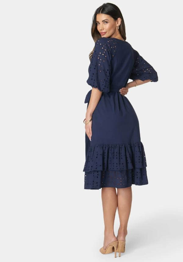 Blue Eyelet Midi Dress