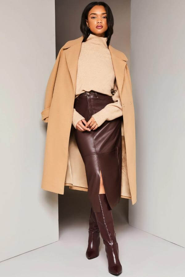 Faux Leather Skirt Outfit Winter