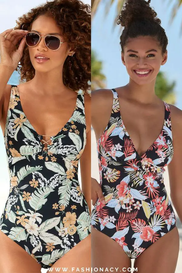 Tropical Print One Piece Swimsuit 