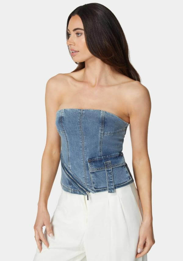 Denim Top White Pants Outfit