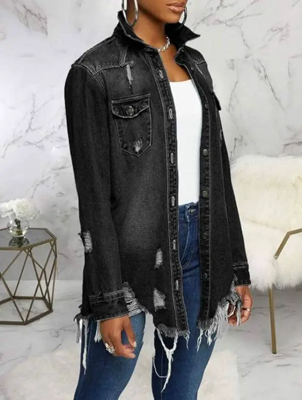 Black Distressed Denim Jacket