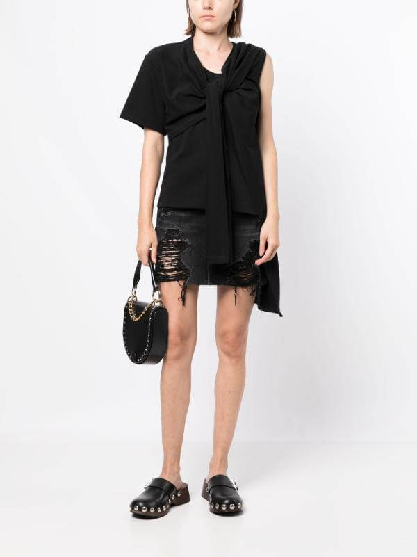 Black Distressed Denim Skirt