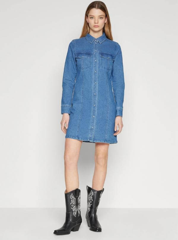 Denim Dress With Cowboy Boots