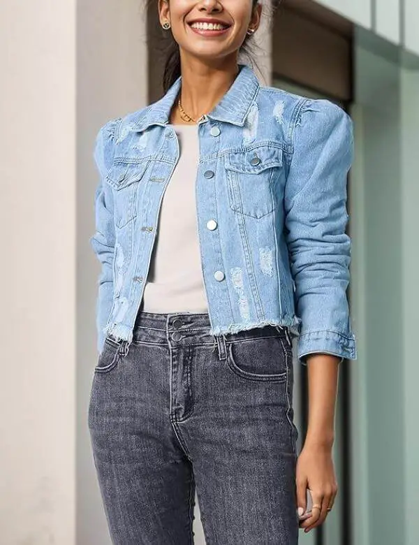 Distressed Denim Jacket Outfit Fall