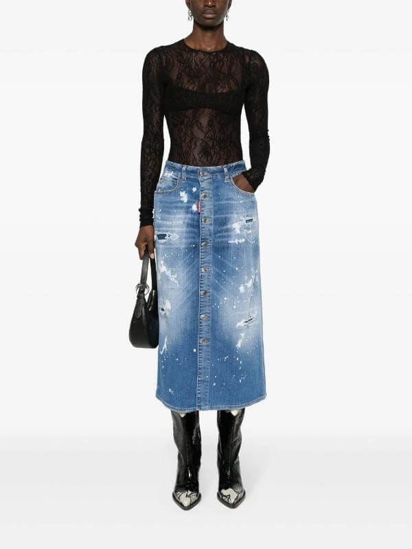 Distressed Denim Skirt Outfit Fall