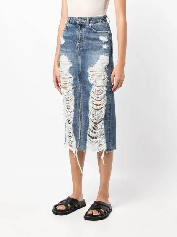 Distressed Denim Skirt